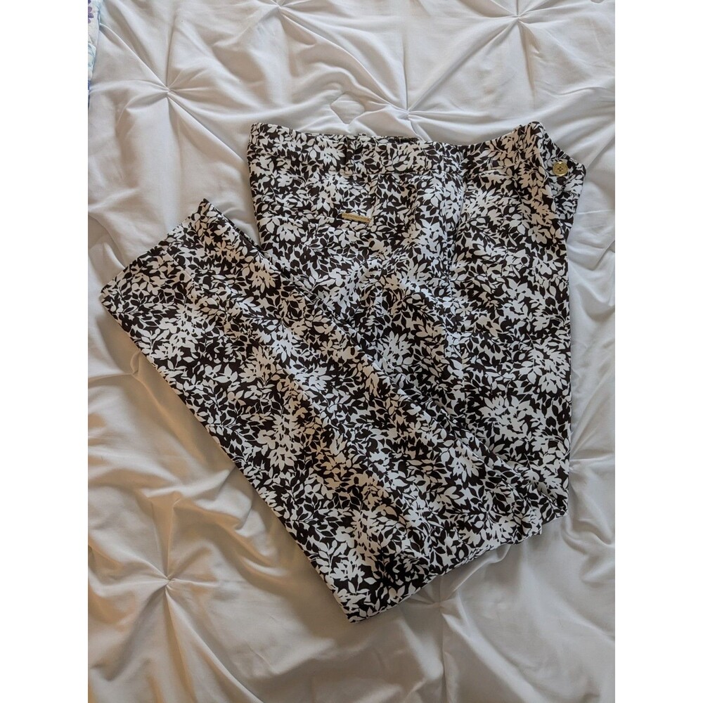 MICHAEL Michael Kors Womens Sz 10 Casual Brown White Floral Pants Cottagecore